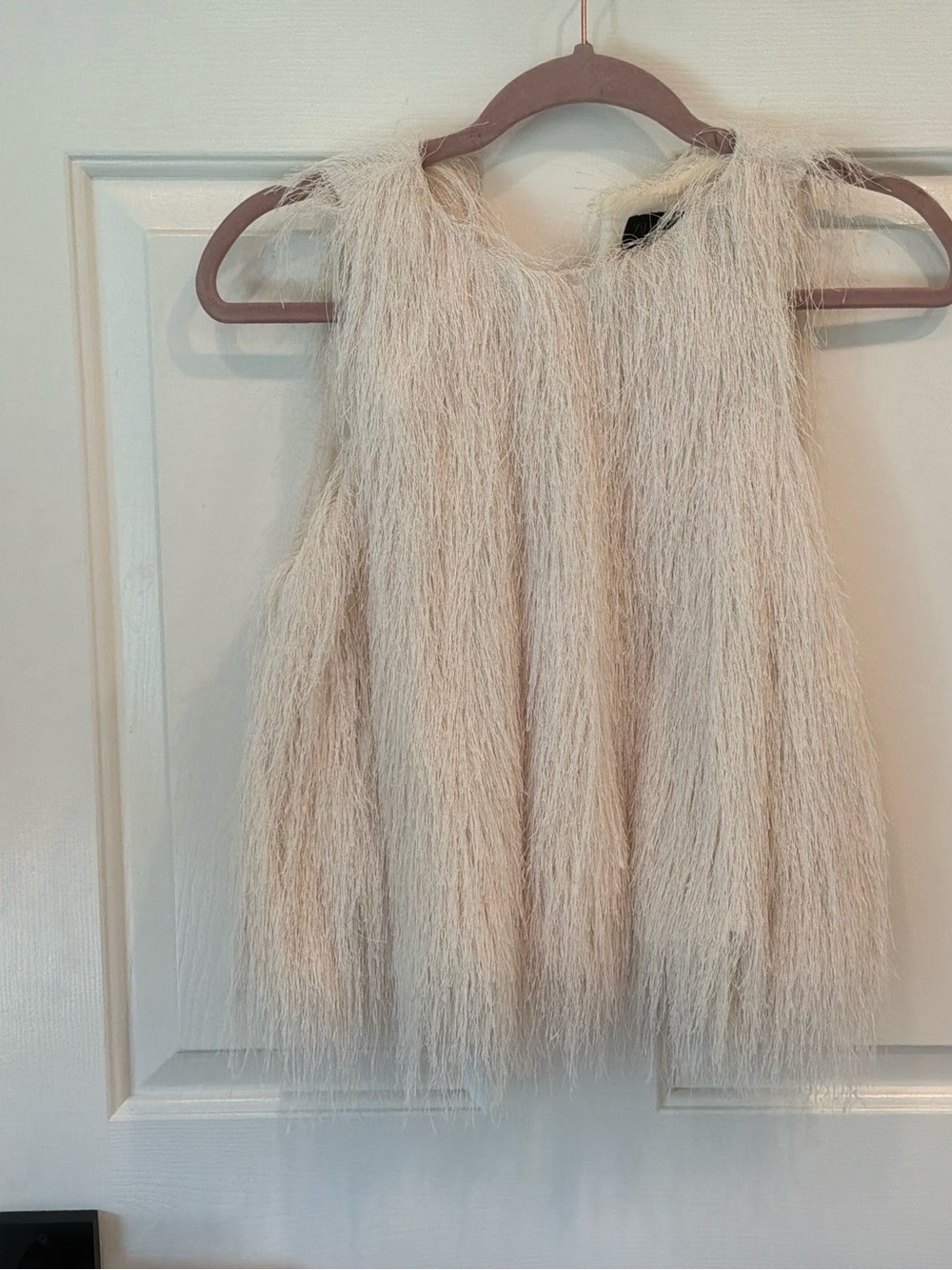 Zara Cream Faux Fur Sleeveless Top